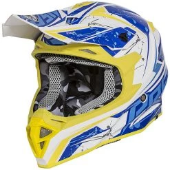 Casco Moto Cross Enduro Exige Premier QX 12 Weiß Blau Gelb