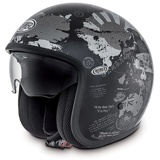 Motorrad-Helm Jet Premier Vintage Faser Mit Integriertem Visier Welt TR9 Schwarz 3 Motorrad-Helm Jet Premier Vintage Faser Mit Integriertem Visier Welt TR9 Schwarz