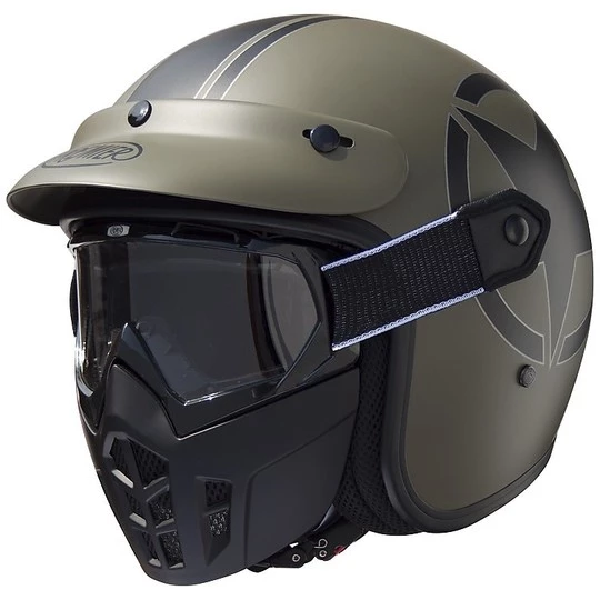 Motorrad-Sturzhelm Jet Premier Vintage-Faser-Maske Star Militär BM 3 Motorrad-Sturzhelm Jet Premier Vintage-Faser-Maske Star Militär BM