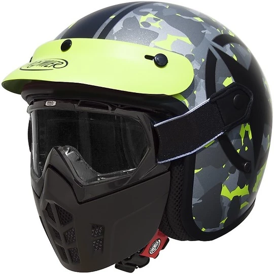 Motorrad-Sturzhelm Jet Premier Vintage-Faser-Maske Stern Camo Fluo BM 3 Motorrad-Sturzhelm Jet Premier Vintage-Faser-Maske Stern Camo Fluo BM