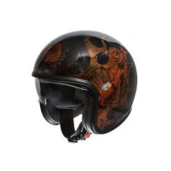 Vintage Jet Motorradhelm Aus Premier Fiber VINTAGE EVO BD Orange Verchromt Poliert Schwarz