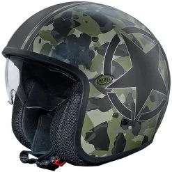 Vintage Motorcycle Helmet JetPremier Fiber Mit Integriertem Visier Camouflage SBM Limited Edition